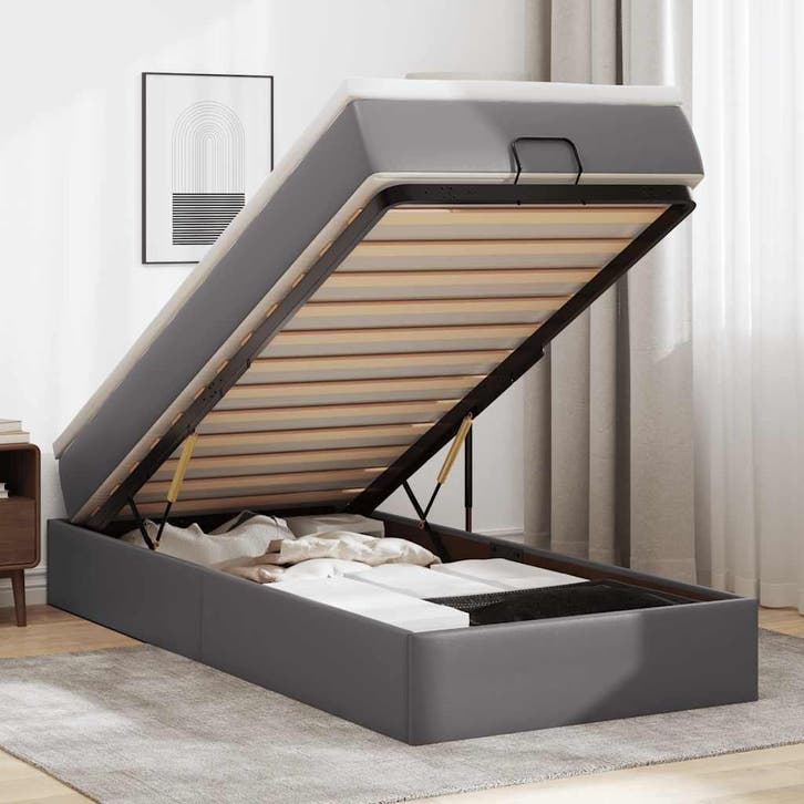 vidaXL Ottoman bed met matras 80x200 cm kunstleer grijs, Huis en Inrichting, Slaapkamer | Bedden, Nieuw, Verzenden