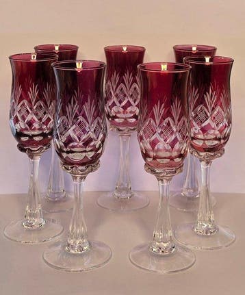 Bohême - Drinkset - gekleurde kristal - 7 likeurglazen