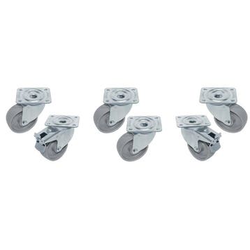 Wielenset | Verzinkt | 6 Wielen (2 Geremd) | Hoogte 80mm, Verzenden, Nieuw in verpakking