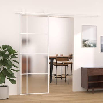 vidaXL Schuifdeur 76x205 cm mat ESG-glas en aluminium wit, Verzenden, Nieuw