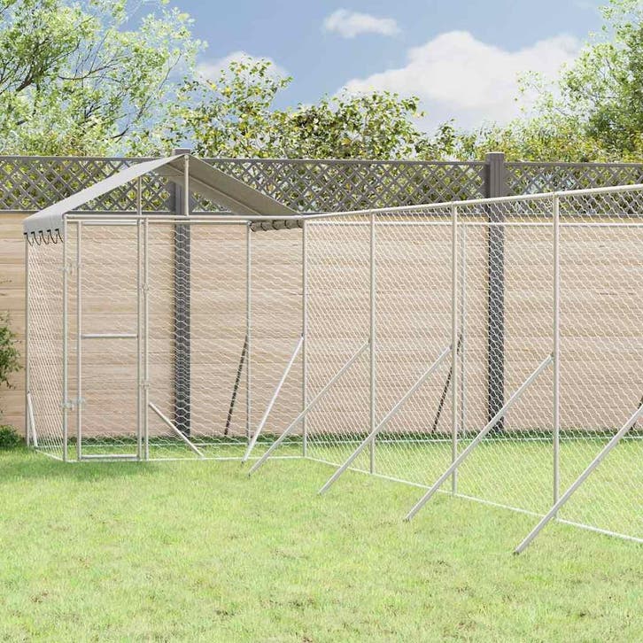 vidaXL Hondenkennel met dak 12x12x2,5 m gegalvaniseerd staal, Dieren en Toebehoren, Hondenbenches, Nieuw, Verzenden