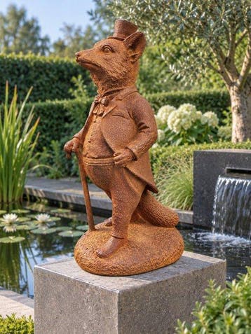 Beeld, tuinbeeld wandelende vos - 35 cm - Gietijzer