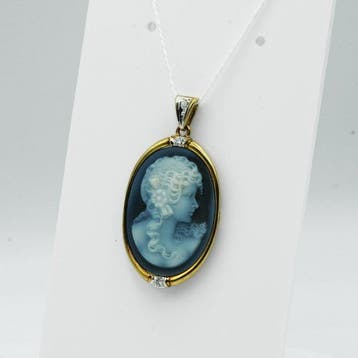 Pendentif - 14 carats Or jaune Onyx - Diamant