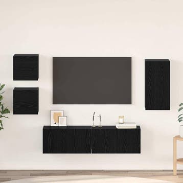 vidaXL Tv-meubelset 5 st Zwart Eiken Bewerkt hout, Verzenden