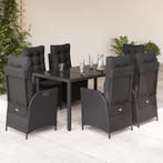 vidaXL 7-delige Tuinset met kussens poly rattan zwart, Verzenden, Nieuw, Tuinset