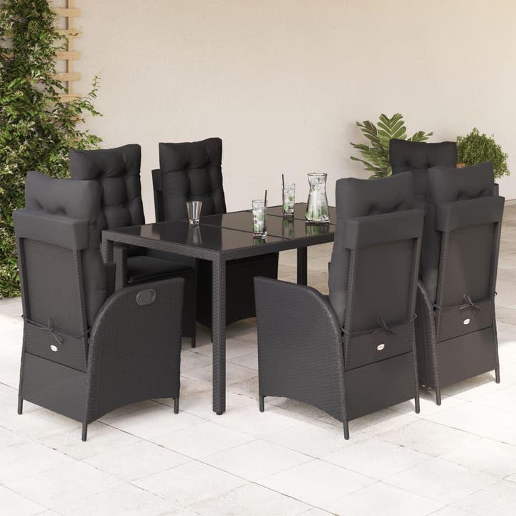 vidaXL 7-delige Tuinset met kussens poly rattan zwart, Tuin en Terras, Tuinsets en Loungesets, Tuinset, Nieuw, Verzenden
