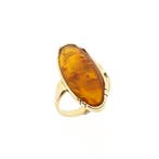 Vintage gouden ring met barnsteen, Handtassen en Accessoires, Ringen, 18 tot 19, Gebruikt, Overige kleuren, Ophalen of Verzenden