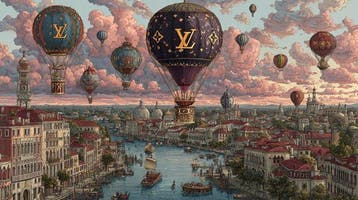 I_KONIQ - Pink sunrise in Venice with LV Balloons