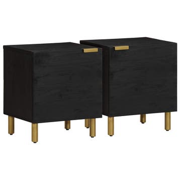 vidaXL Nachtkastje 2 st 40x33x46 cm massief mangohout zwart, Verzenden