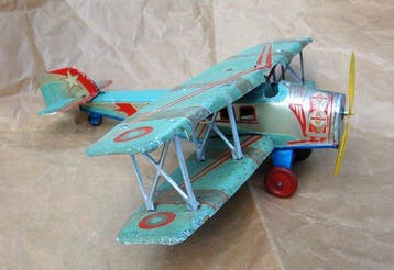 GR - Blikken speelgoed - GR – RARE AVION-JOUET BIPLAN EN, Antiek en Kunst