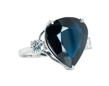 Ring - 14 karaat Witgoud, Deep Blue (No Heat) - 11.24ct. tw., Nieuw