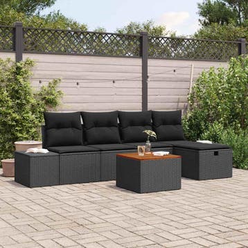 vidaXL Tuinbank Set 6 st Zwart poly rattan, Verzenden, Nieuw