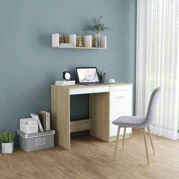 vidaXL Bureau 100x50x76 cm bewerkt hout wit en sonoma, Huis en Inrichting, Verzenden, Nieuw