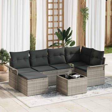 vidaXL Tuinbank Set 7 st Lichtgrijs poly rattan, Verzenden