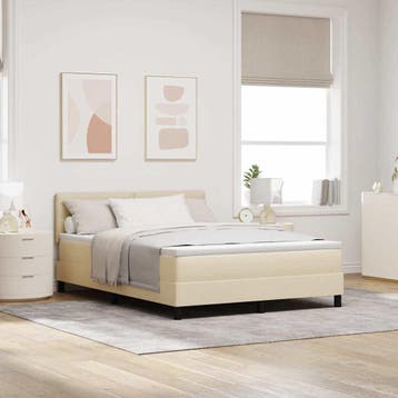vidaXL Boxspring bed met LED-stripverlichting Crème 140 x, Verzenden