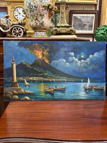 Italiaanse school (XIX) - Veduta del Golfo di Napoli con il
