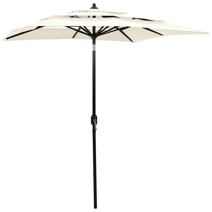 vidaXL Parasol 3-laags met aluminium paal 2x2 m zandkleurig, Tuin en Terras, Parasols, Nieuw, Verzenden