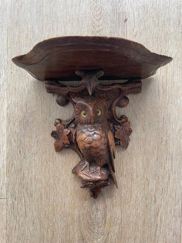 Sculpture, Wandplank met uil - 16 cm - Bois