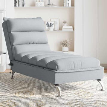 vidaXL Massage chaise longue met kussens stof lichtgrijs, Verzenden