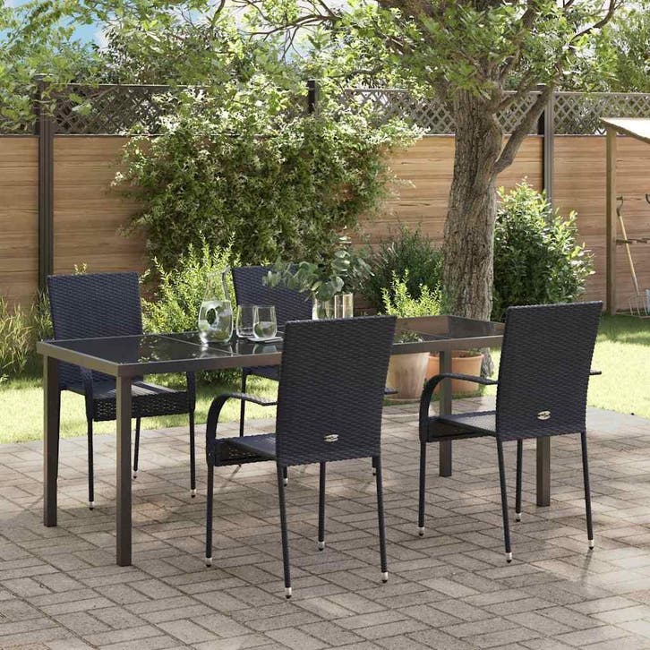 vidaXL Tuin Eettafel Set 5 pcs Zwart Gepoedercoat staal, Tuin en Terras, Tuinsets en Loungesets, Nieuw, Verzenden