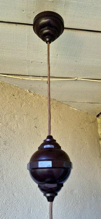 Art Deco Federzug-Hängelampe - Lamp - Glas, Bakeliet