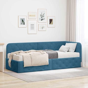 vidaXL Hoek Bed Frame Blauw 80 x 200 cm Fluweel, Huis en Inrichting, Verzenden, Nieuw