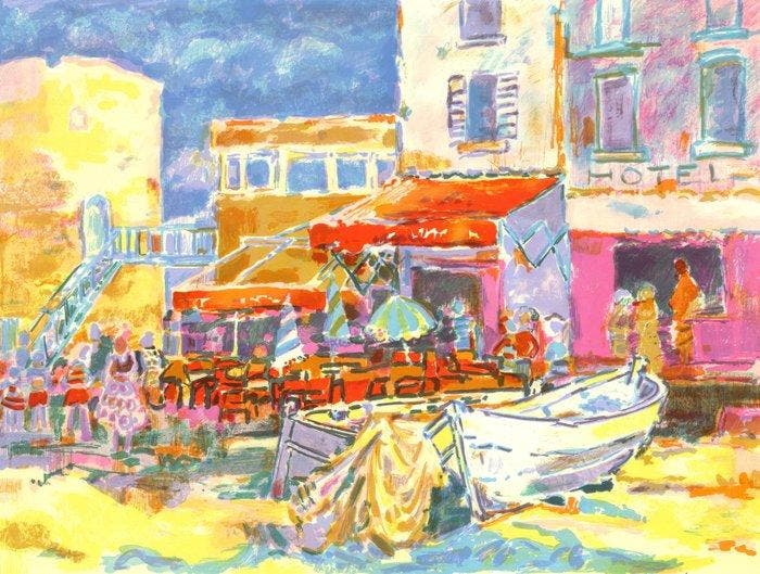 Gérard Vieillevie (1939-1992) - Barques à Saint Tropez, Antiquités & Art, Antiquités | Autres Antiquités