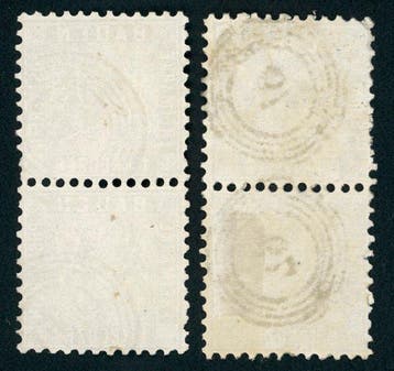 Baden 1862 - Paar 1 Kr zwart en paar 6 Kr blauw met, Gestempeld