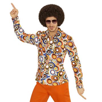 Disco 70S Blouse Blauw Oranje Heren, Verzenden, Nieuw