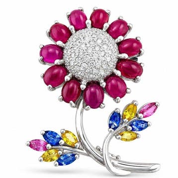 Broche Platina, Exclusieve Pt900 platina 3,30 ct robijn,