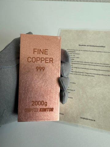 2 kilogram - Koper .999 - Met certificaat (Zonder