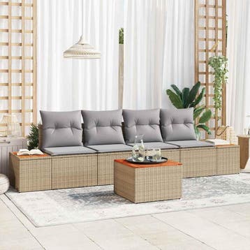 vidaXL Tuinbank Set 5 st Beige Poly rattan, Verzenden, Nieuw