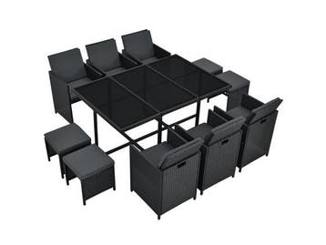 Veiling - Polyrotan eetset - Baracoa XL - 11-delig - Zwart, Tuin en Terras, Nieuw