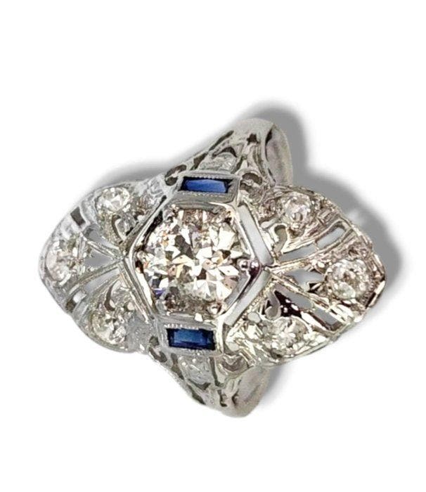 Ring - 18 karaat Witgoud, Prachtige Art Deco 18k witgouden, Handtassen en Accessoires, Ringen