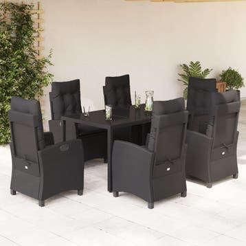 vidaXL 7-delige Tuinset met kussens poly rattan zwart, Verzenden, Tuinset