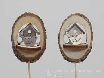 Houten boomschijf bijsteker Vogelhuisje 3D 8 stuks, Hobby en Vrije tijd, Nieuw