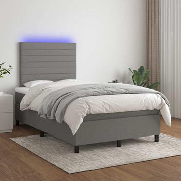 vidaXL Boxspring met matras en LED stof donkergrijs 120x200, Verzenden