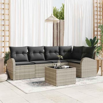 vidaXL Tuinbank Set 6 st Lichtgrijs poly rattan, Verzenden