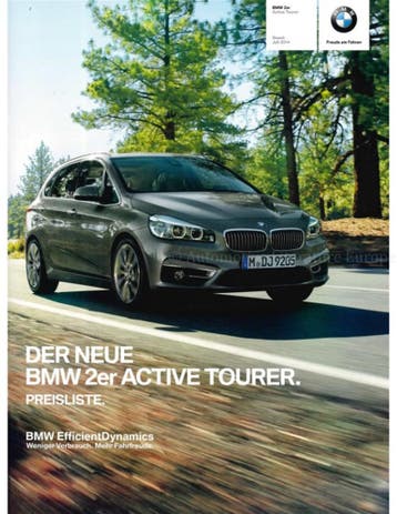 2014 BMW 2 SERIE ACTIVE TOURER PRIJSLIJST BROCHURE DUITS, Ophalen of Verzenden, Nieuw