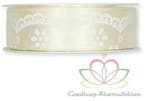 Satijnlint Kant en Opdruk Creme Broderie 25 mm rol 20 meter, Nieuw