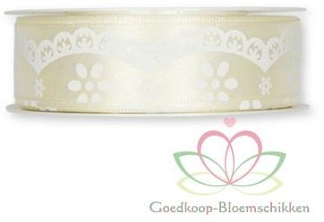 Satijnlint Kant en Opdruk Creme Broderie 25 mm rol 20 meter, Hobby en Vrije tijd, Knutselen, Nieuw
