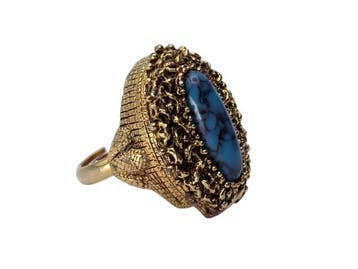 Veiling - Vergulde Vintage Brutalist Cocktailring met Caboch
