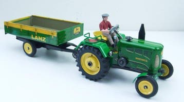 Kovap - Rare tracteur en étain à remontoir John Deere-Lanz