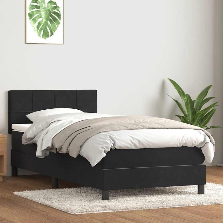 vidaXL Boxspring met matras fluweel zwart 90x210 cm, Maison & Meubles, Chambre à coucher | Lits, Envoi