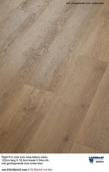 pvc click kurk 5 X kleur met integreerde ondervloer €19,95m2, Verzenden, 75 m² of meer, Grijs, Nieuw
