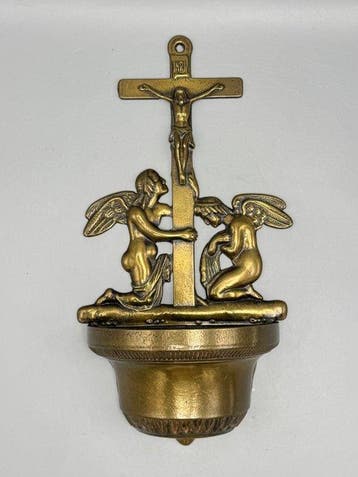 Art Deco Wijwatervat - 1960-1970 - Messing wijwaterbakj -