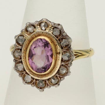 Bague - 18 carats Or jaune, Argent Améthyste - Diamant, Nieuw