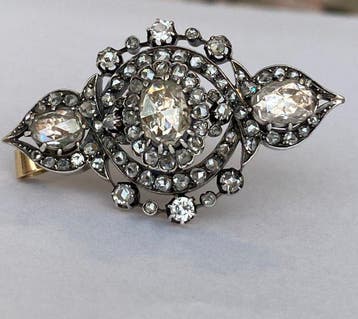 Broche - 18 karaat Geel goud, Zilver - 6.00ct. tw. Diamant
