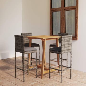 vidaXL 5-delige Tuinbarset met kussens grijs, Tuin en Terras, Verzenden, Nieuw