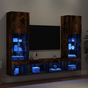 vidaXL 5-delige tv-wandmeubelset met LED bewerkt hout, Verzenden
